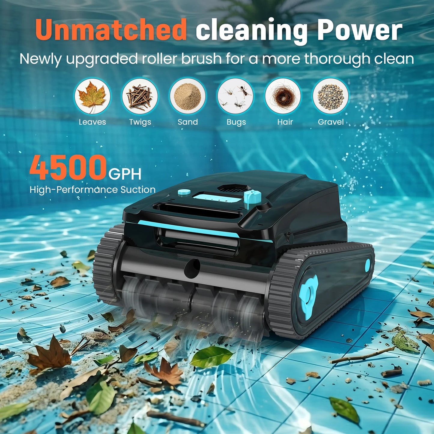 Vastorm 2026 Upgraded H2 Robot Swimming Pool Cleaner 120Mins Runtime Self-Parking Powerful Cordless Floor Wall Auto Cleaning for Pools
