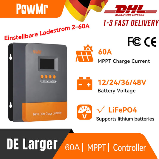 PowMr MPPT 60A Solar Charge Controller 160V LCD Display