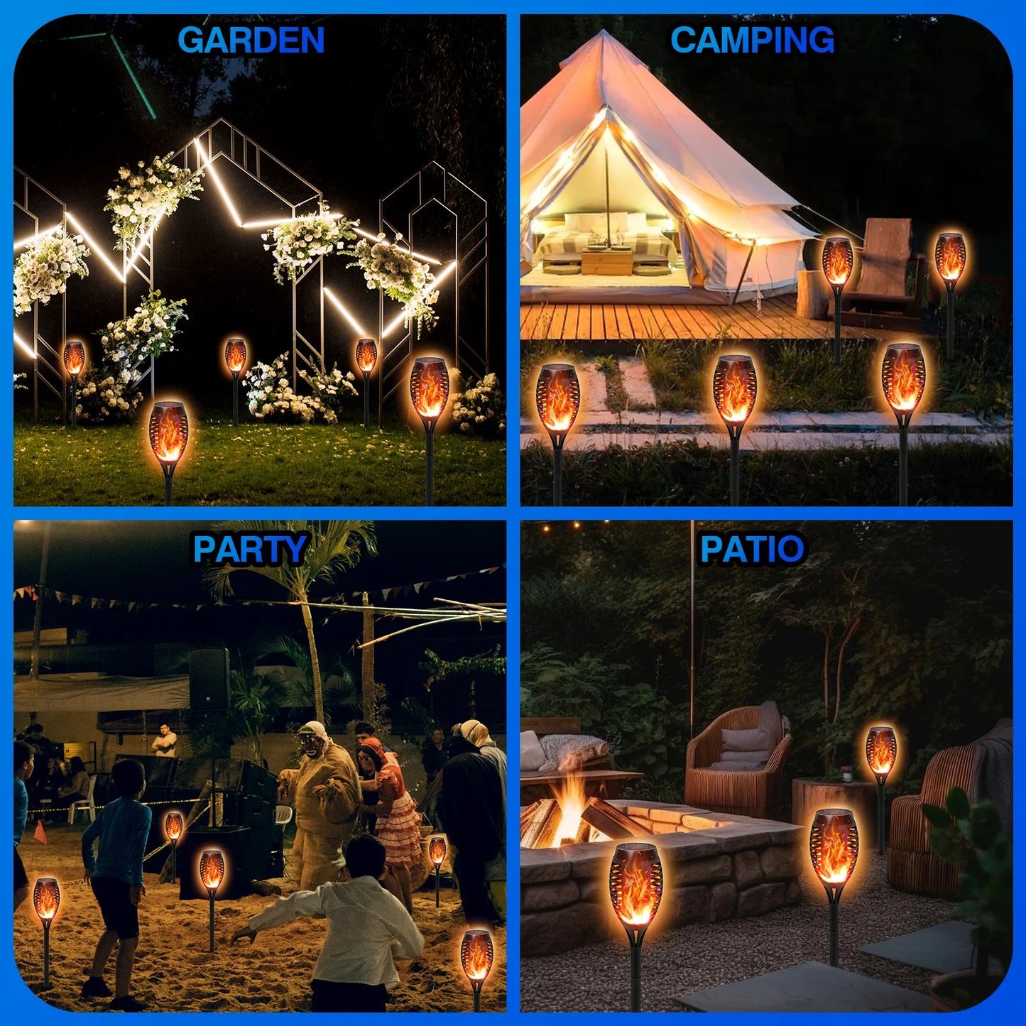 Solar Torch Lights With Flickering Flame Waterproof Garden