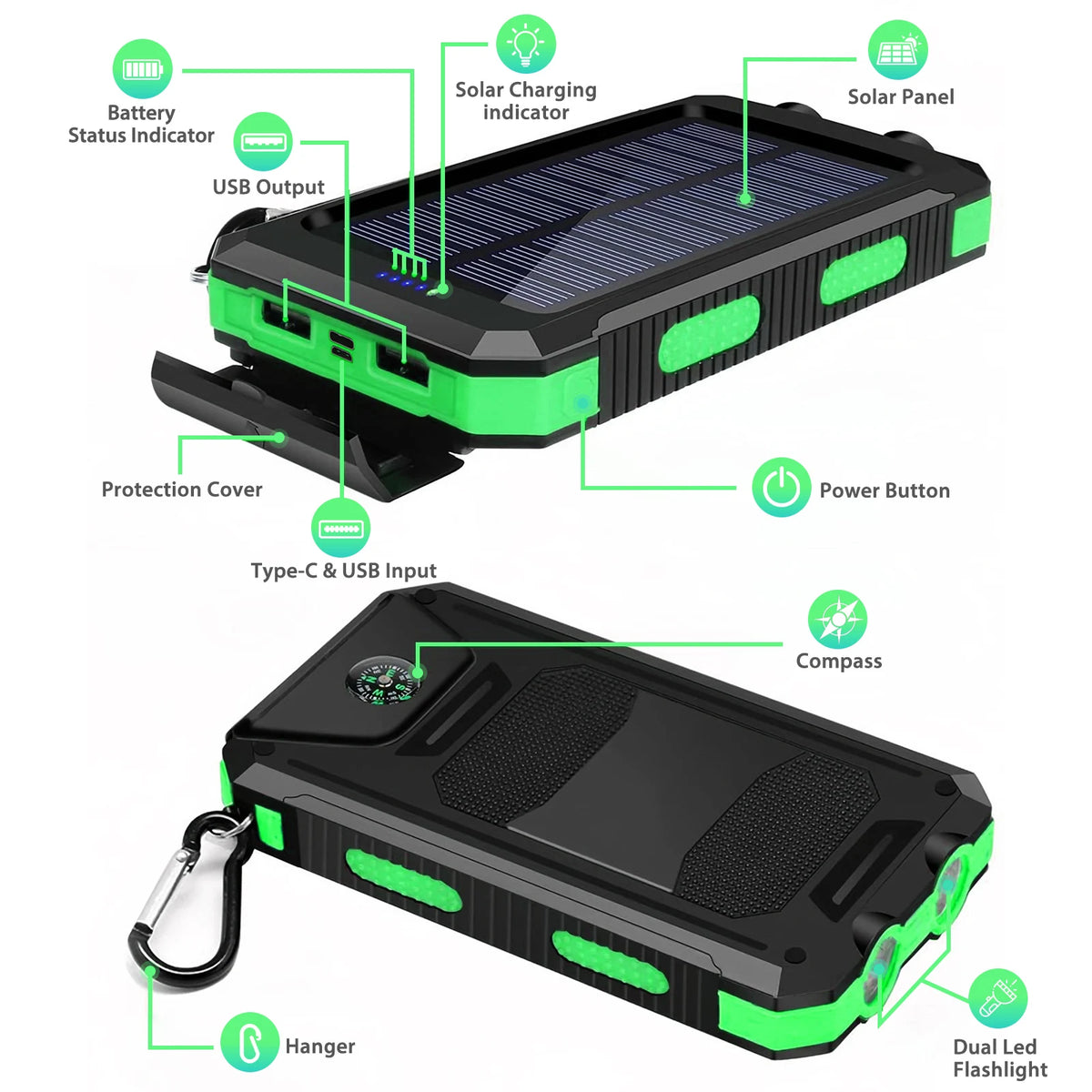 Solar Power Bank With Wireless Charging And LED Light