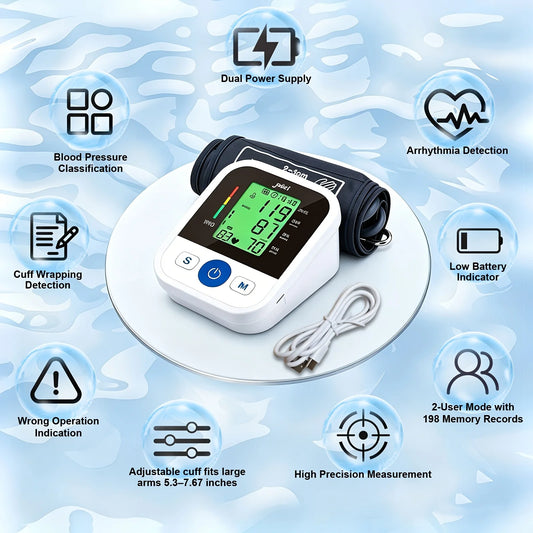 Blood Pressure Monitors for Home Use Eligible, Large BP Cuff with Arm Blood Machine, Monitor, Adjustable Upper Arm Cuff Digital Sphygmomanometer, 2 User 99 Memory Sets, Heart Rate Monitoring, Irregular Heartbeat Detector