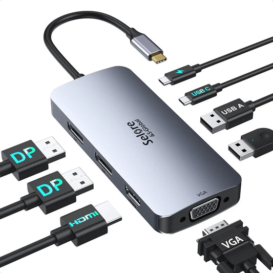 USB C Docking Station With 2 DisplayPorts HDMI VGA PD