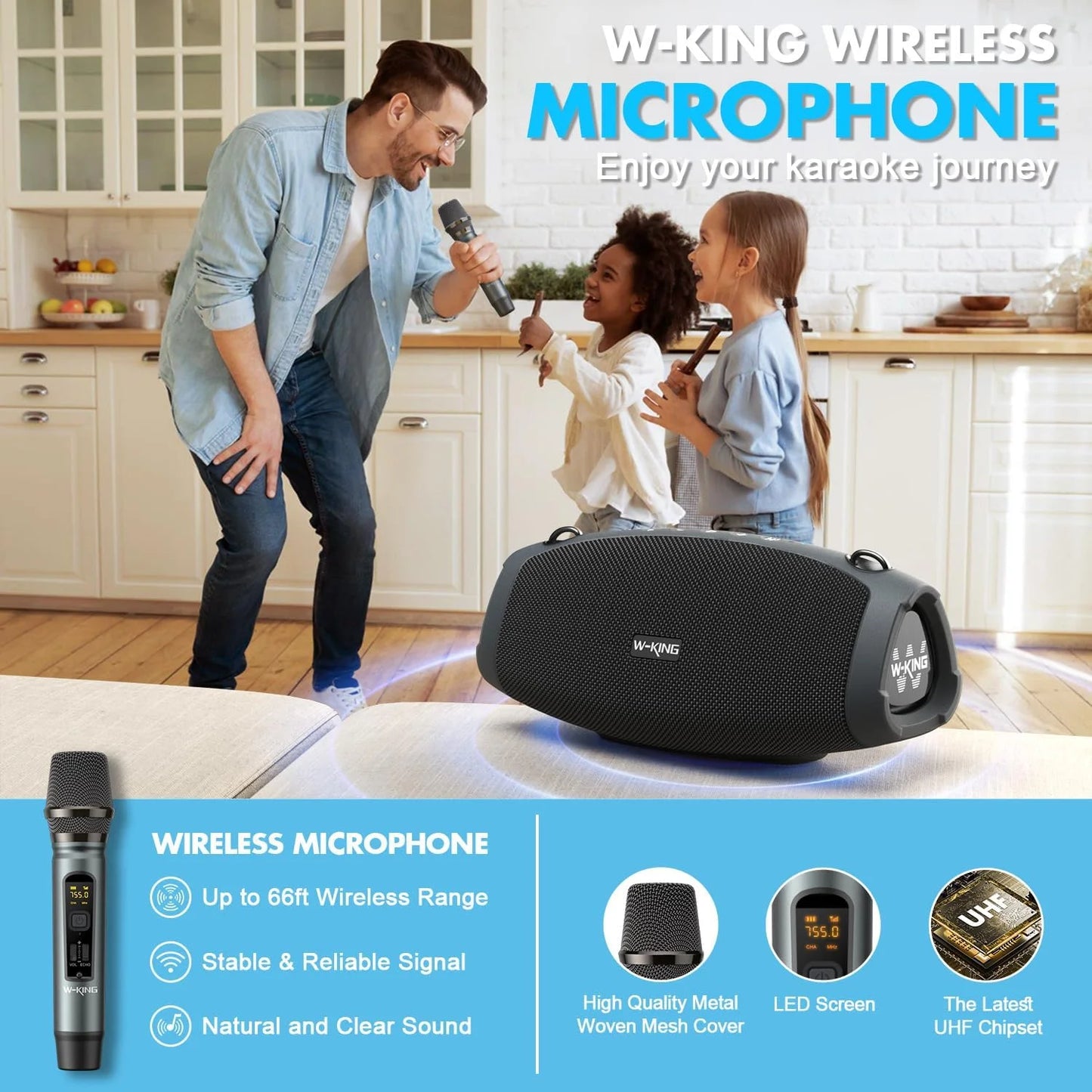 W-KING Portable Bluetooth Speaker Wireless Microphone 120W