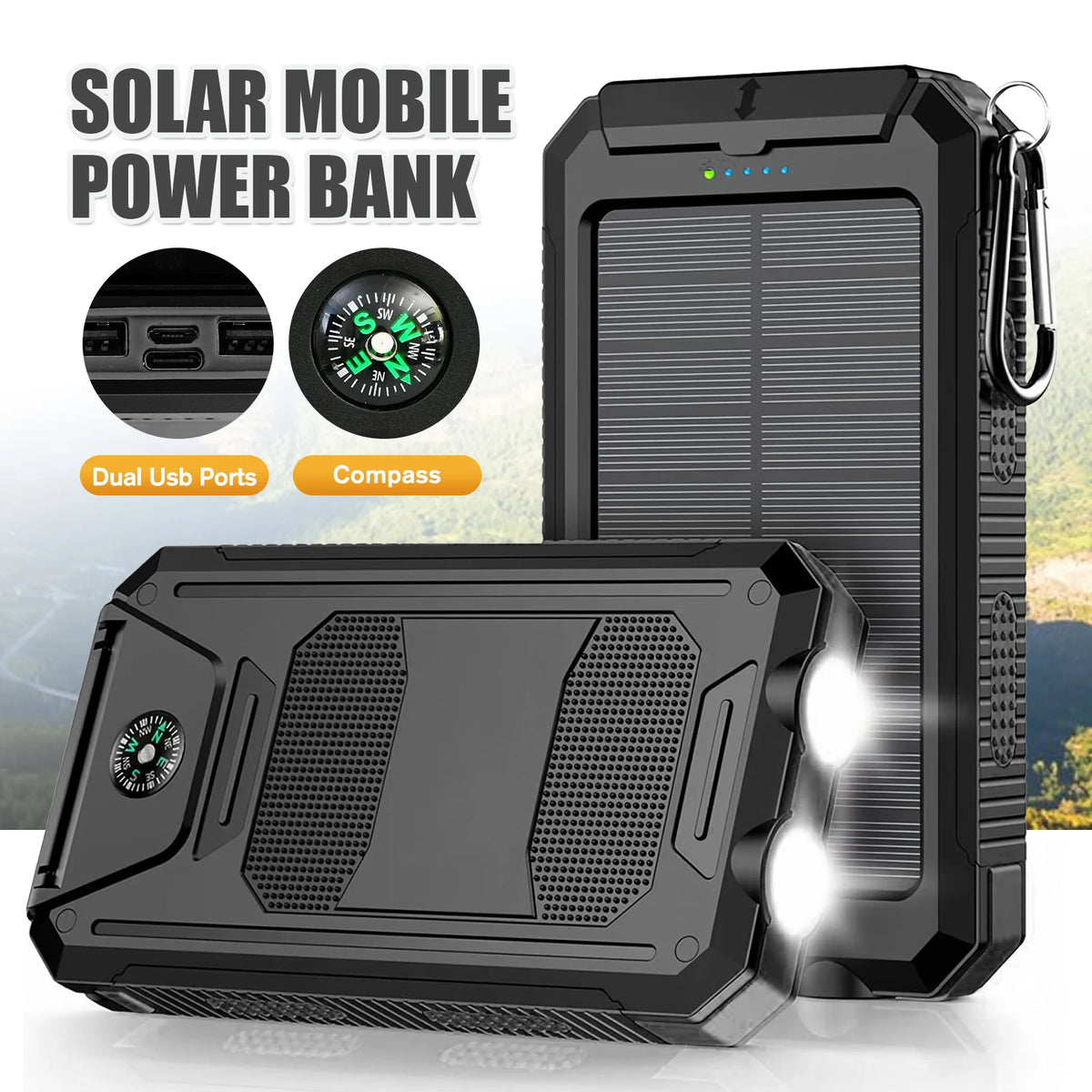 Solar Power Bank With Wireless Charging And LED Light