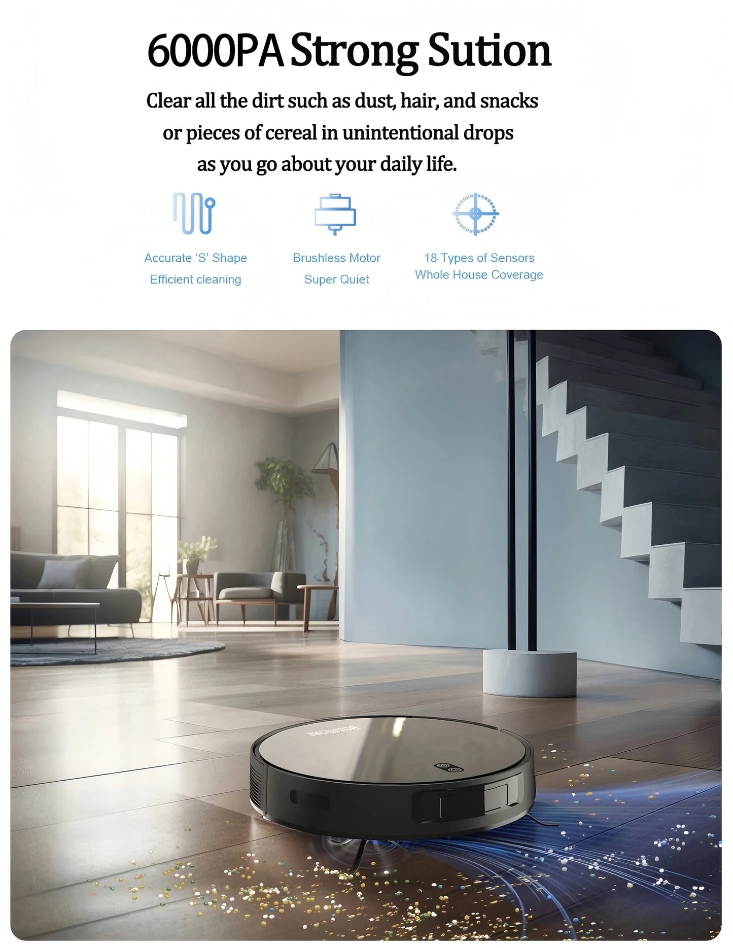 Robot Vacuum Cleaner Combo Mop 6000PA Smart Mapping