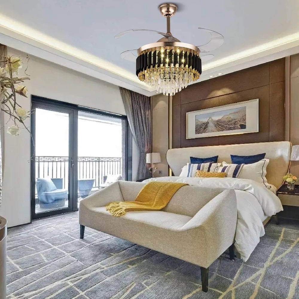 Crystal Fandelier Chandelier With Retractable Ceiling Fan