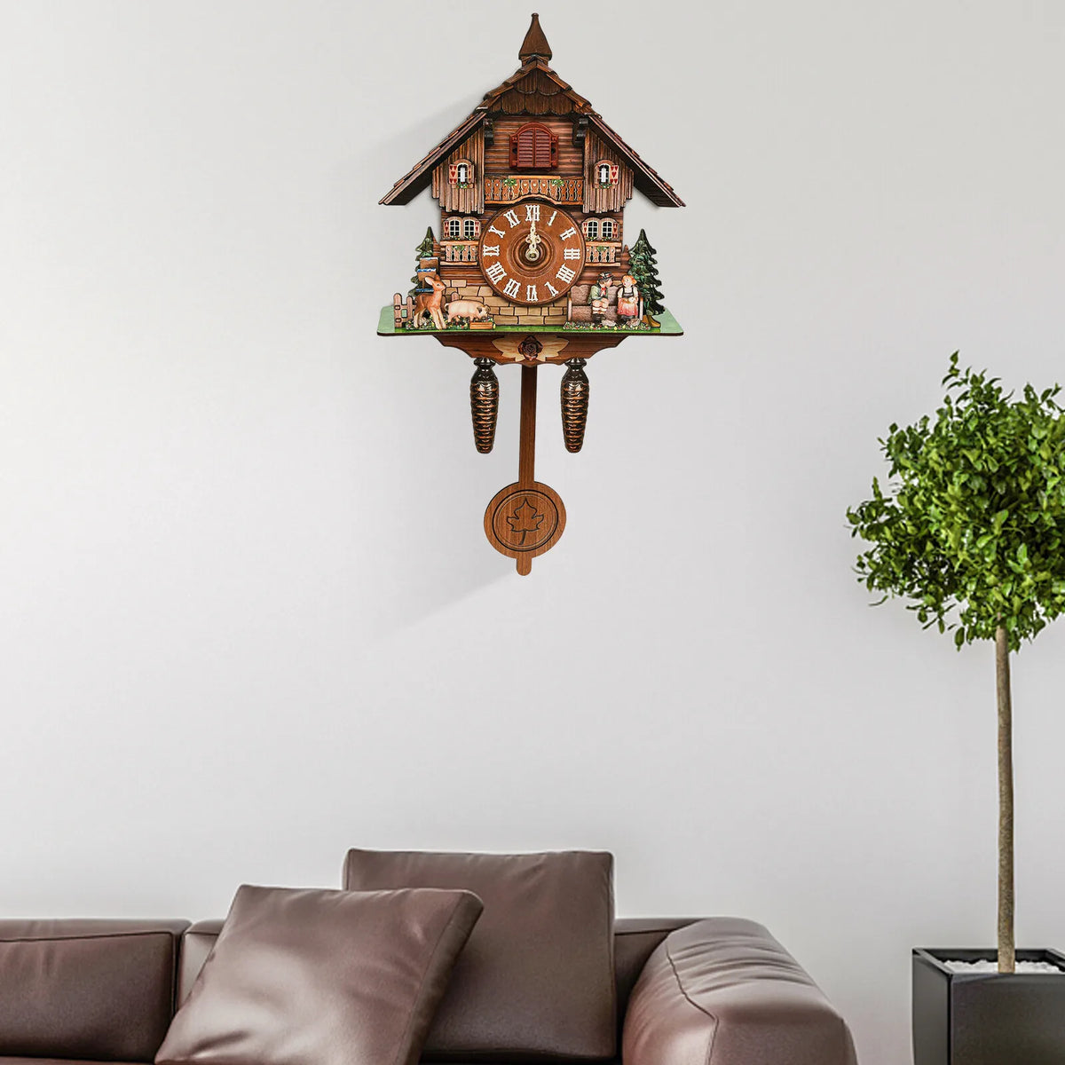 Traditional Wooden Cuckoo Wall Clock With Pendulum