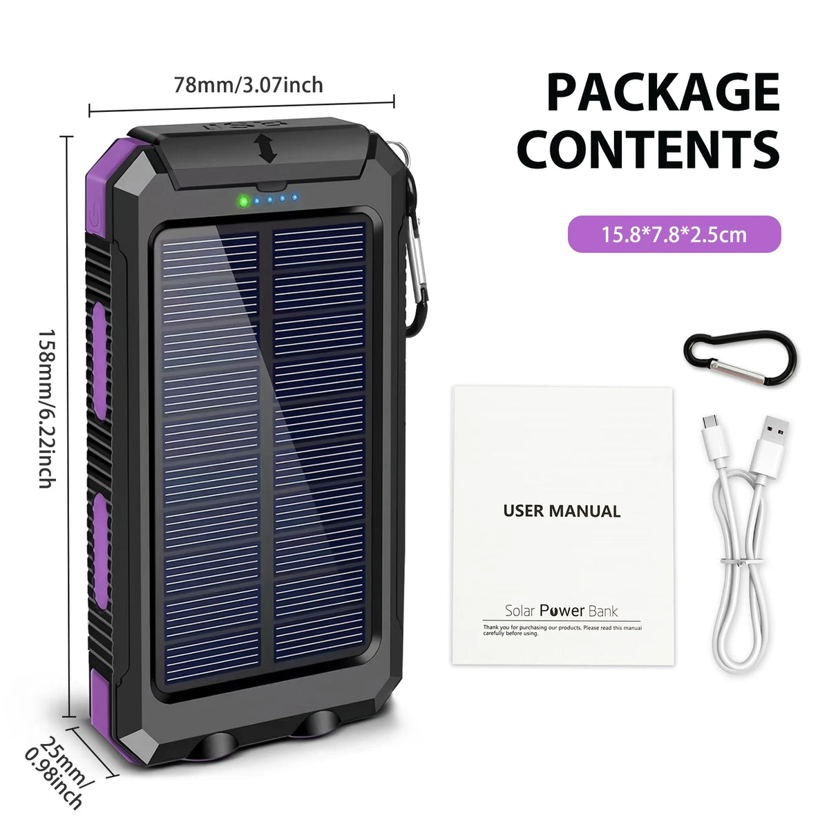 Solar Power Bank With Dual USB Ports And Flashlight