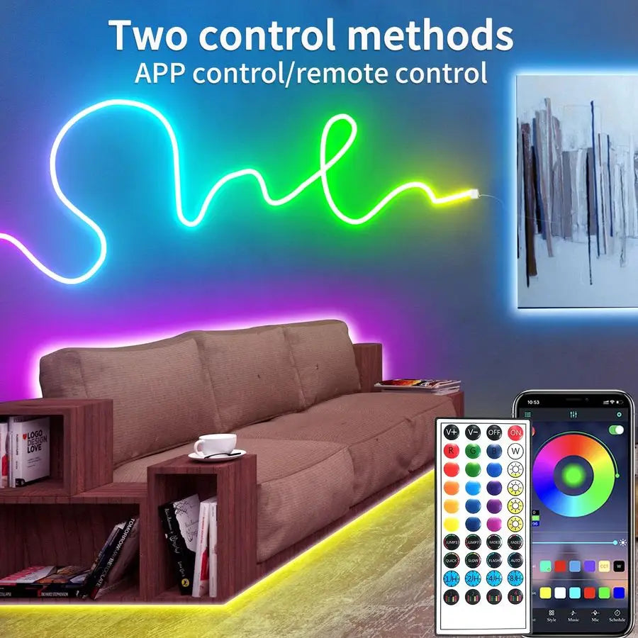RGB LED Neon Rope Lights With Remote App Control