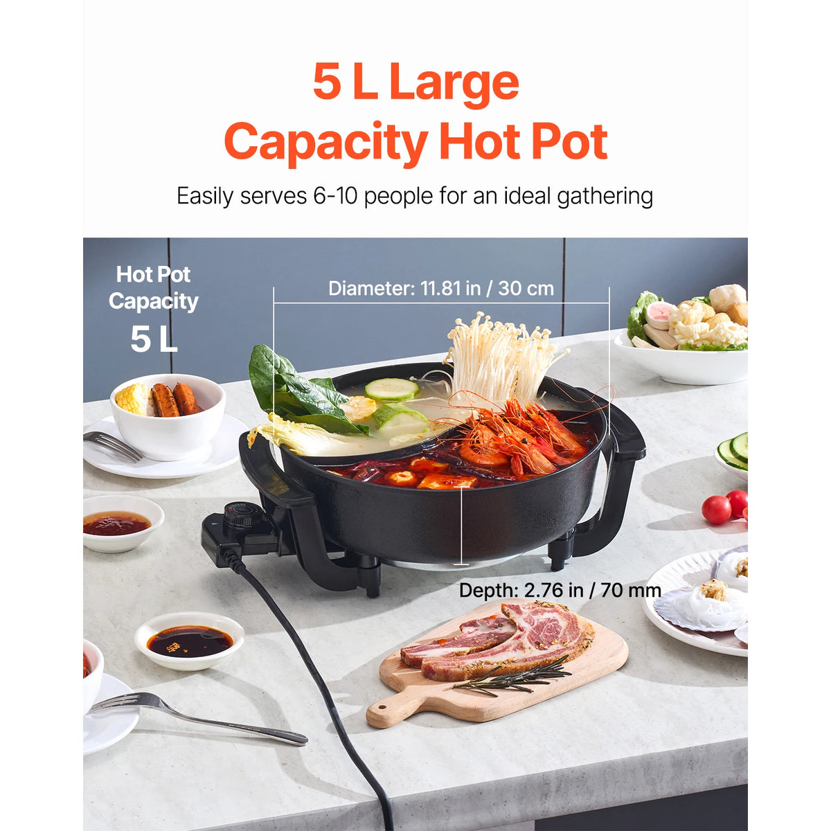 SucceBuy Electric Hot Pot Double Flavor Non Stick Cooker