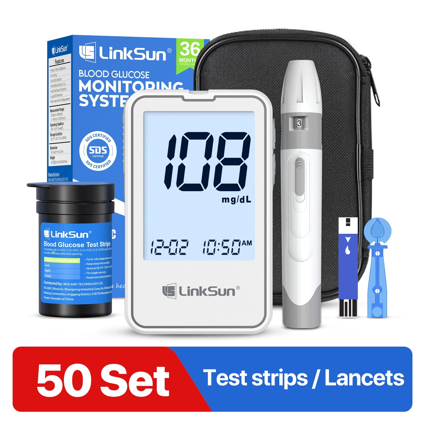 Linksun G-425-2 Blood Glucose Meter Glucometer Kit