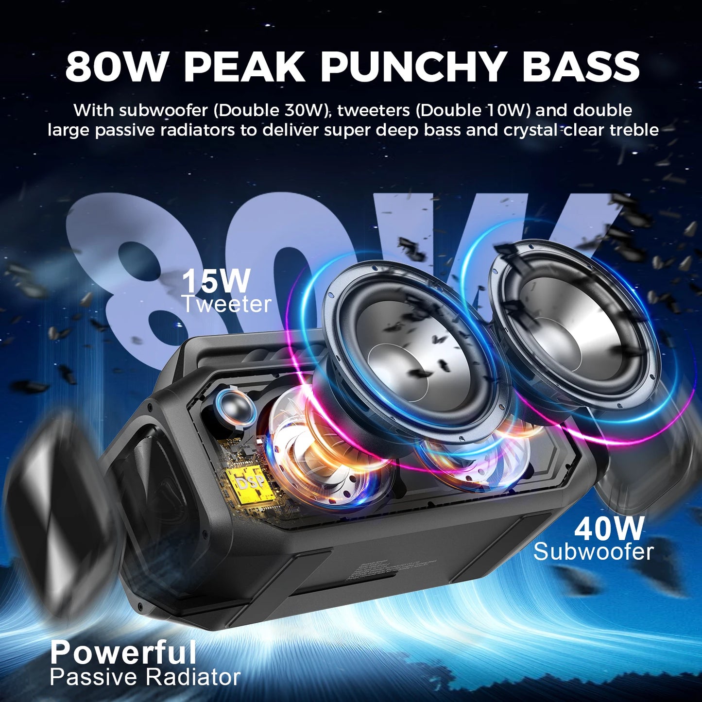 W-KING BT261 2 Bluetooth Wireless Outdoor Speaker 80W