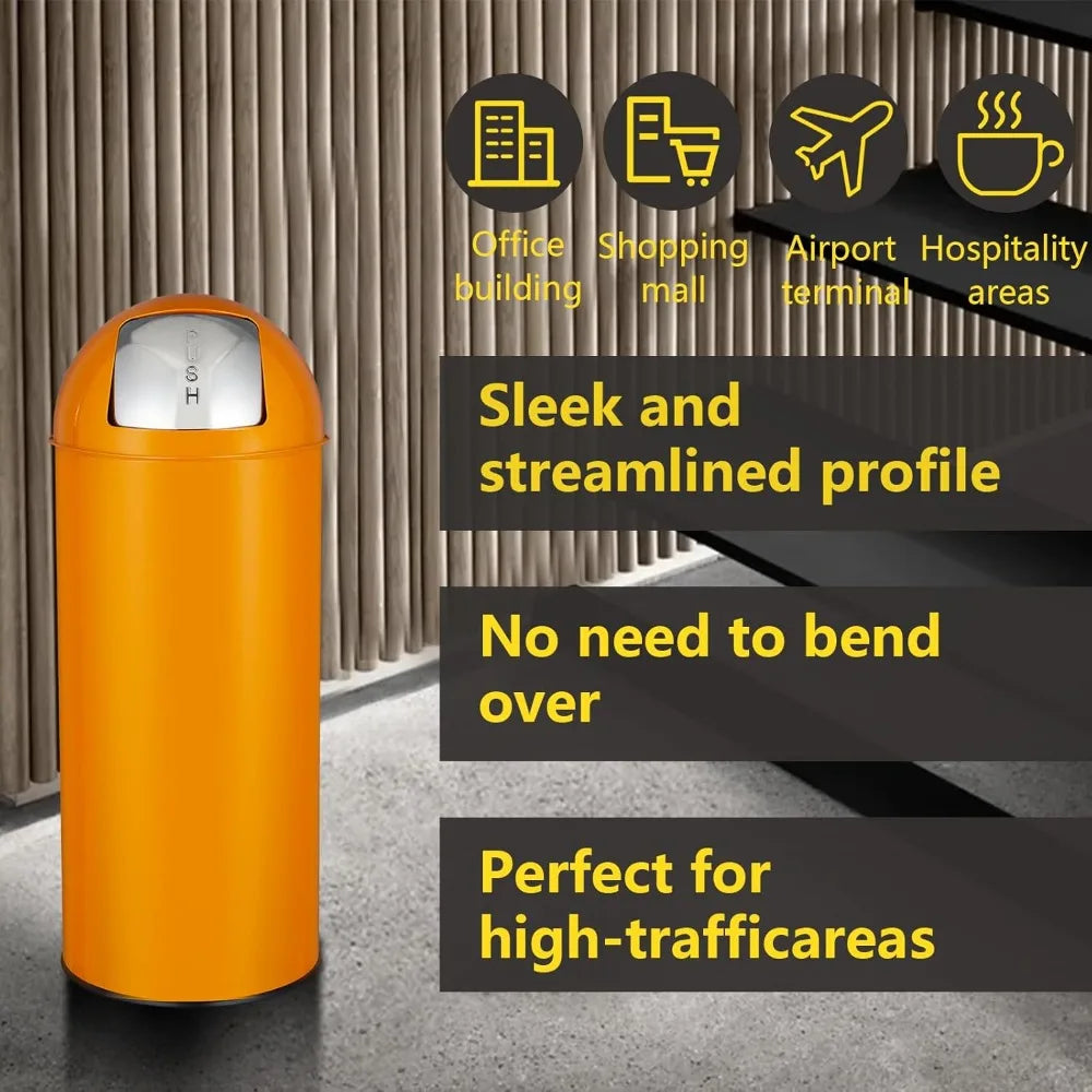 Stainless Steel Trash Can With Push Lid Heavy Duty