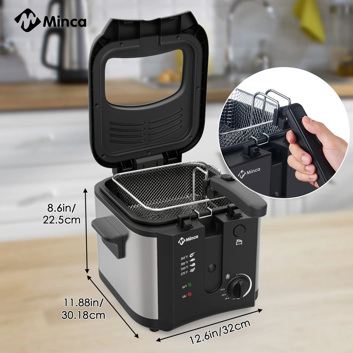 M Minca 1500W Fryer With Detachable Lid Odor Filter