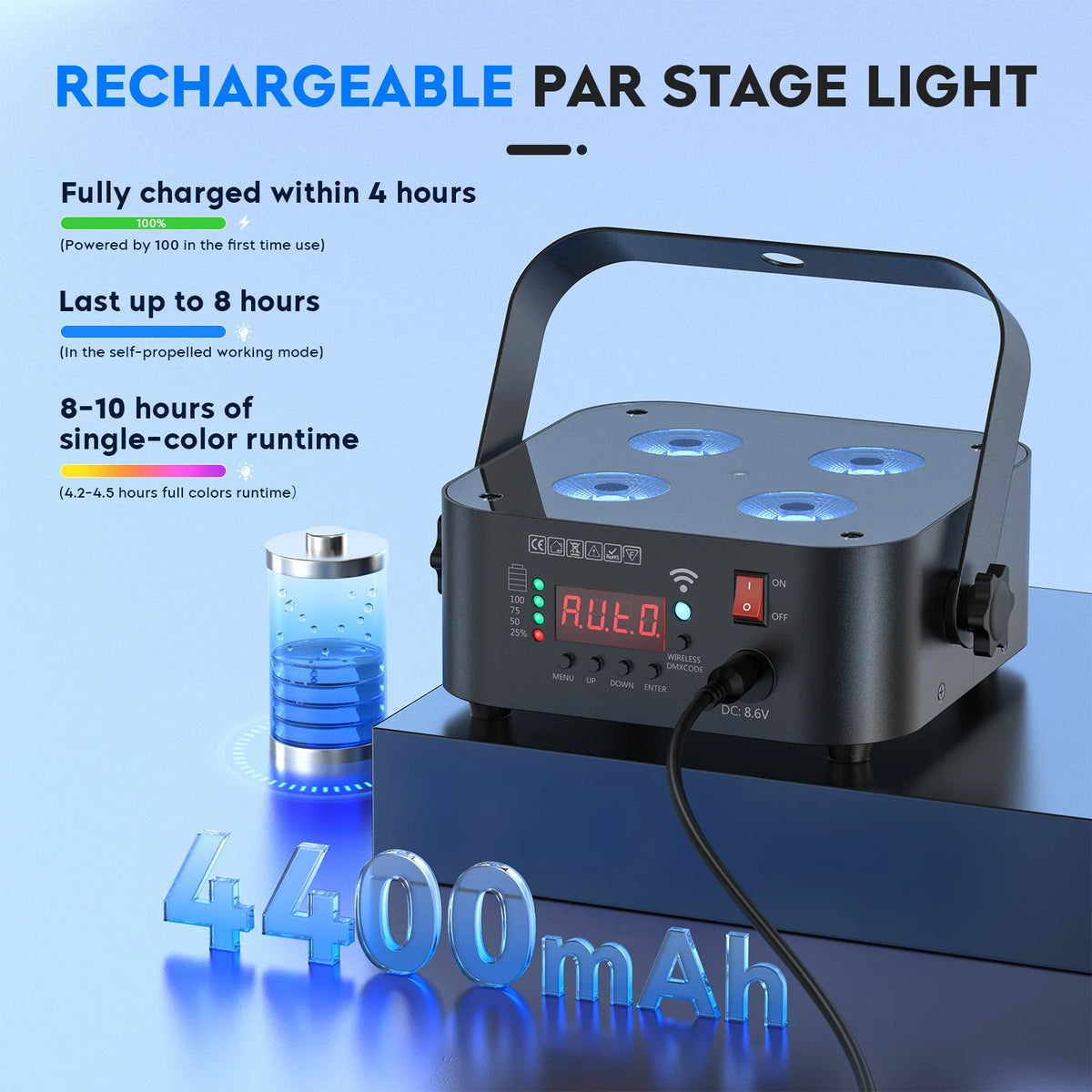 U'King Rechargeable DMX Par Stage Lights