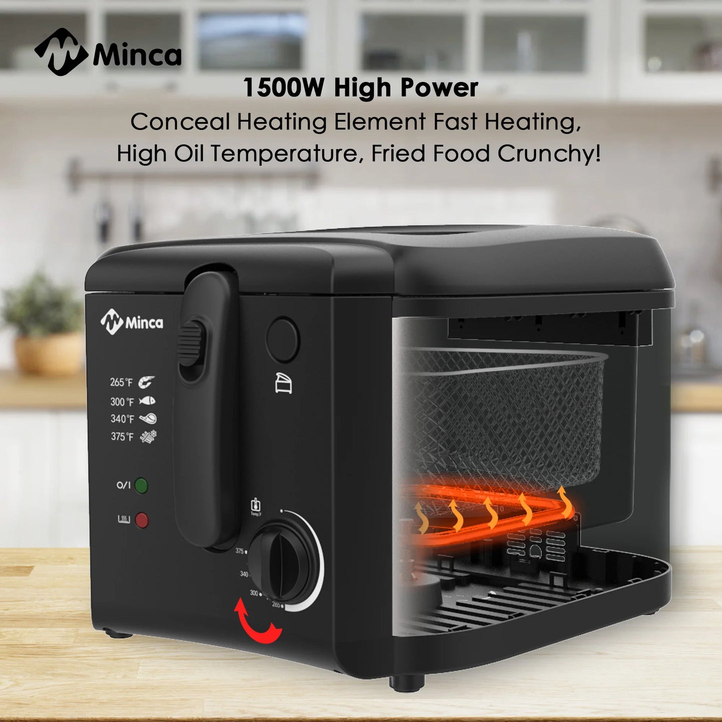 M Minca 1500W Fryer With Detachable Lid Odor Filter