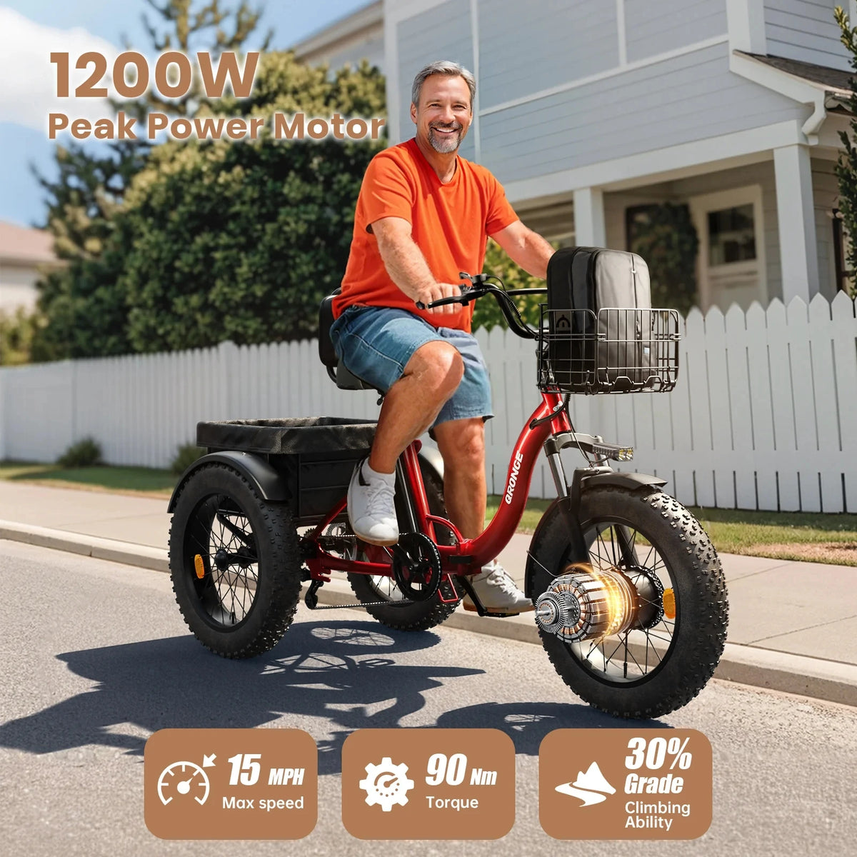 QRONGE Electric Fat Tire Tricycle for Adults