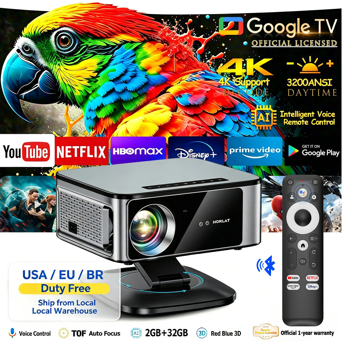 HORLAT 4K Portable Smart Projector