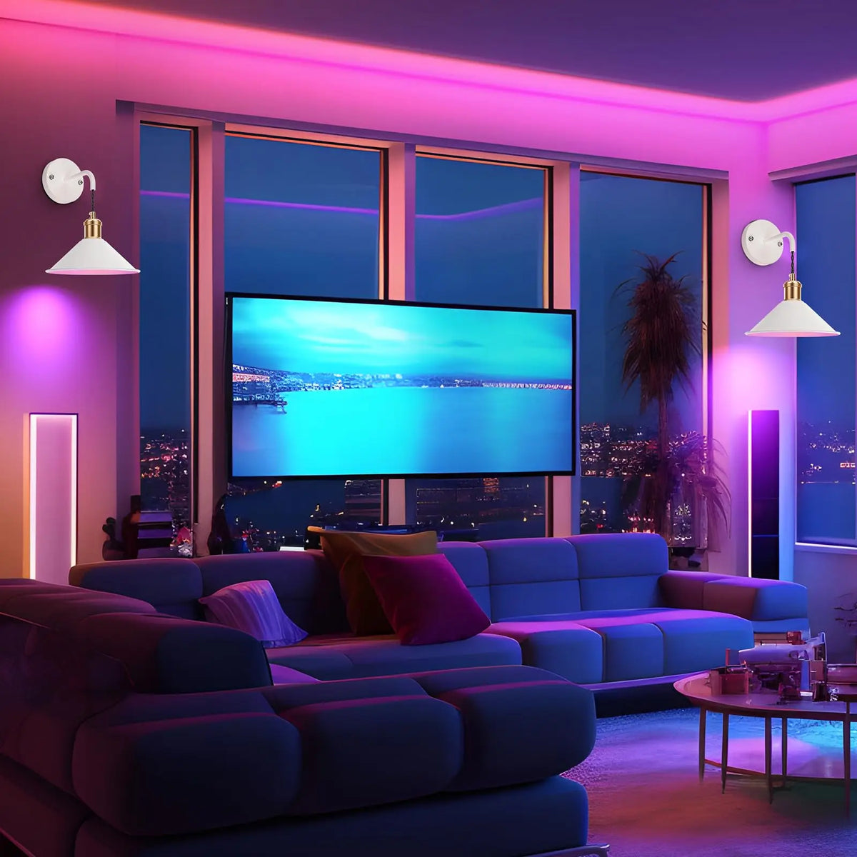 PRTILOUD Set Of 2 RGB Wall Sconces Dimmable With Remote