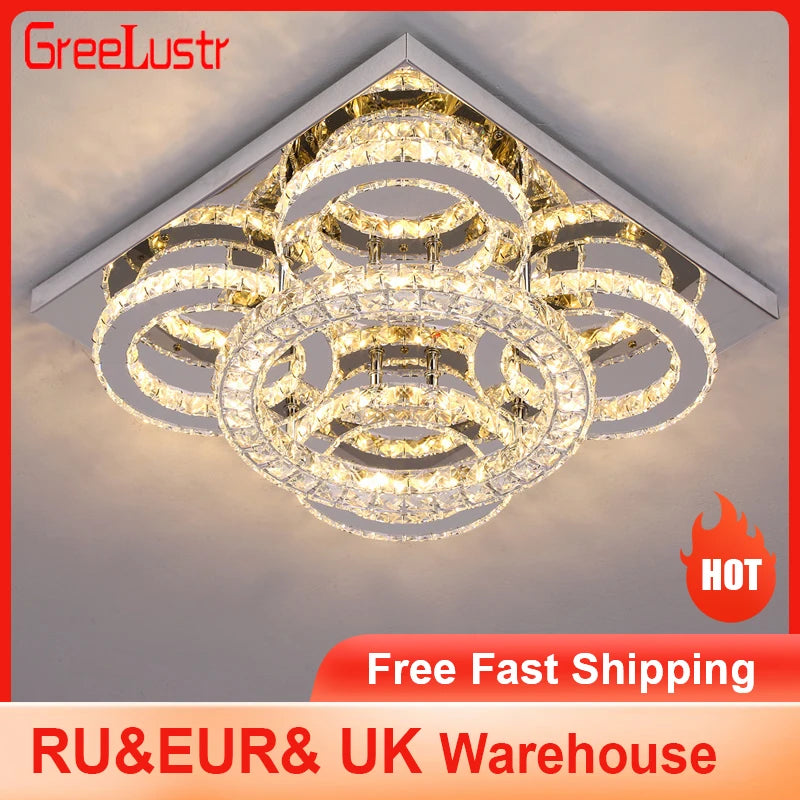 GreeLustr Square Crystal Led Ceiling Light