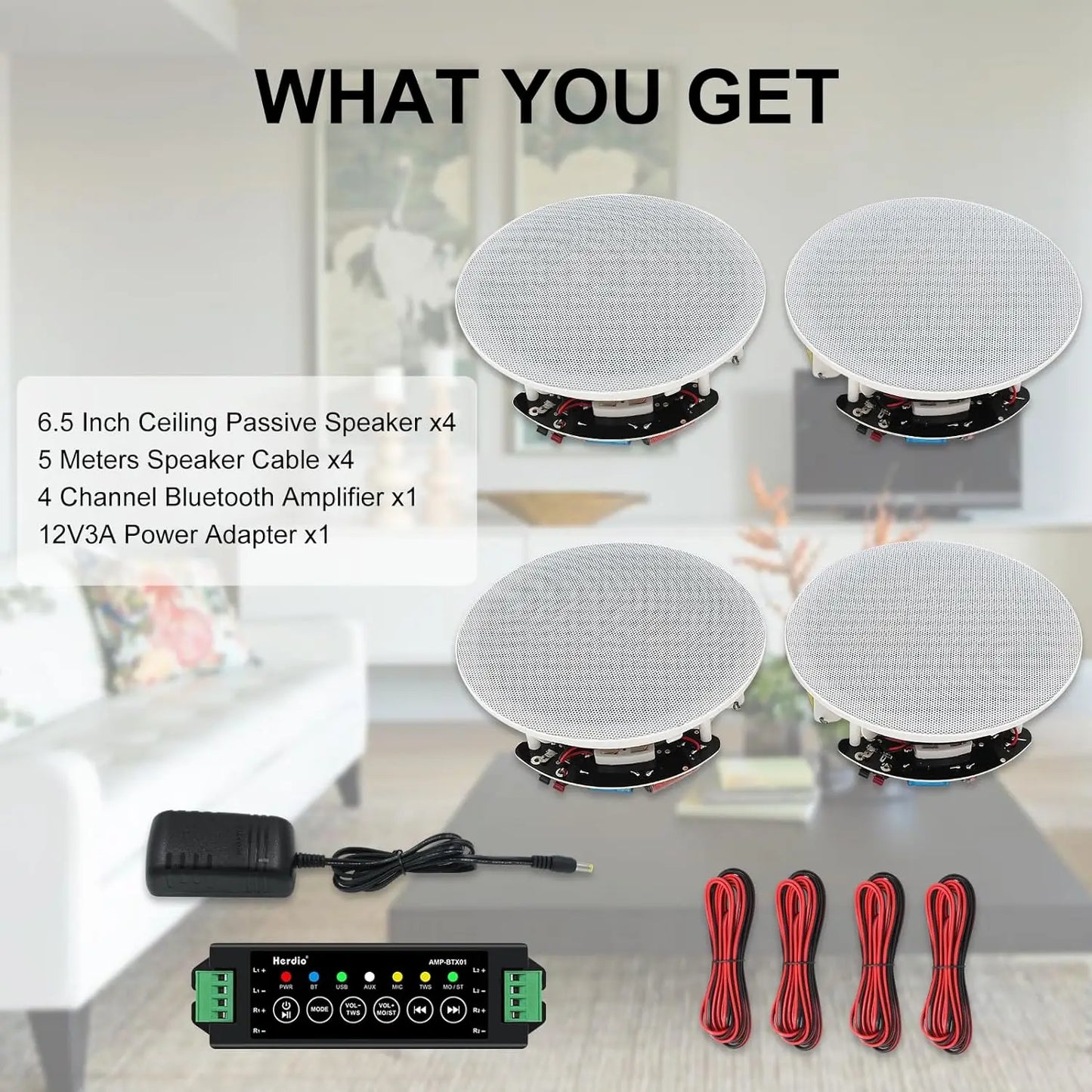 Herdio 600W Bluetooth Ceiling Speakers Two Way Dome Tweeter