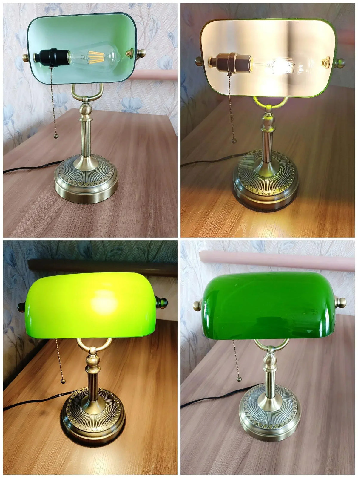 Classic Glass Bankers Desk Lamp Iron Zipper Switch