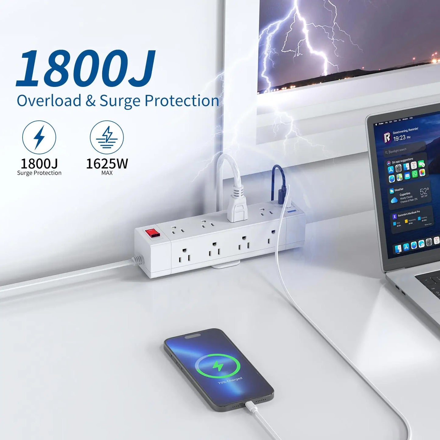 PASSUS Three Way Power Strip With PD20W Fast Charging