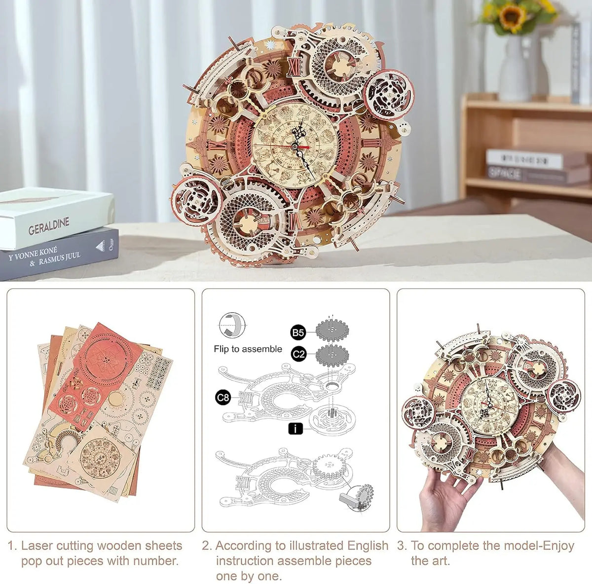 Robotime 3D Wooden Mechanical Wall Clock Puzzle