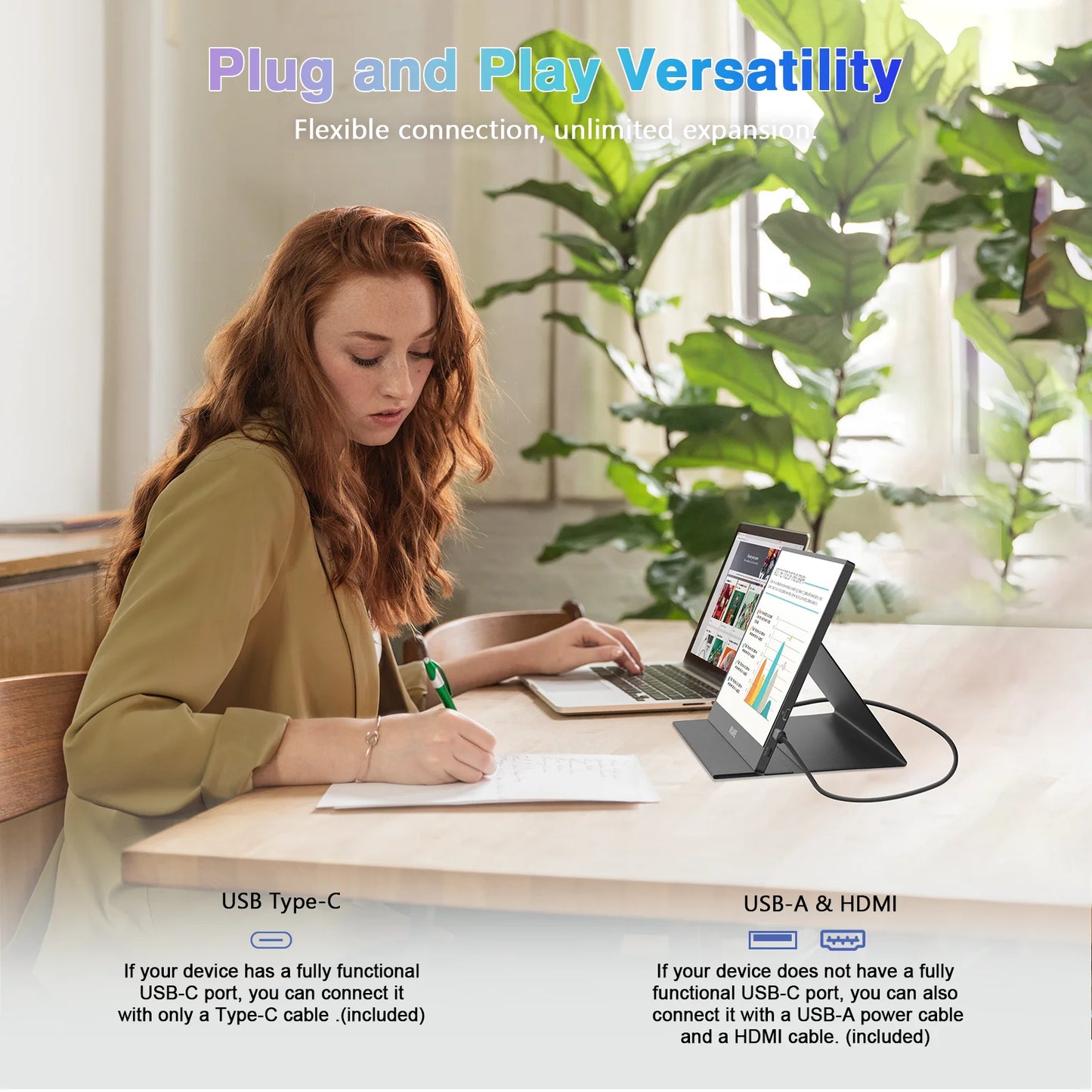 WUAWE Portable Monitor USB C HDMI Travel Display