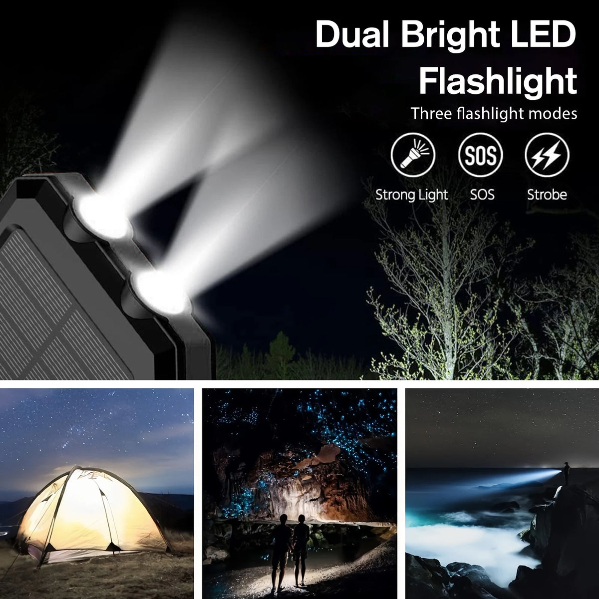Solar Power Bank With Dual USB Ports And Flashlight