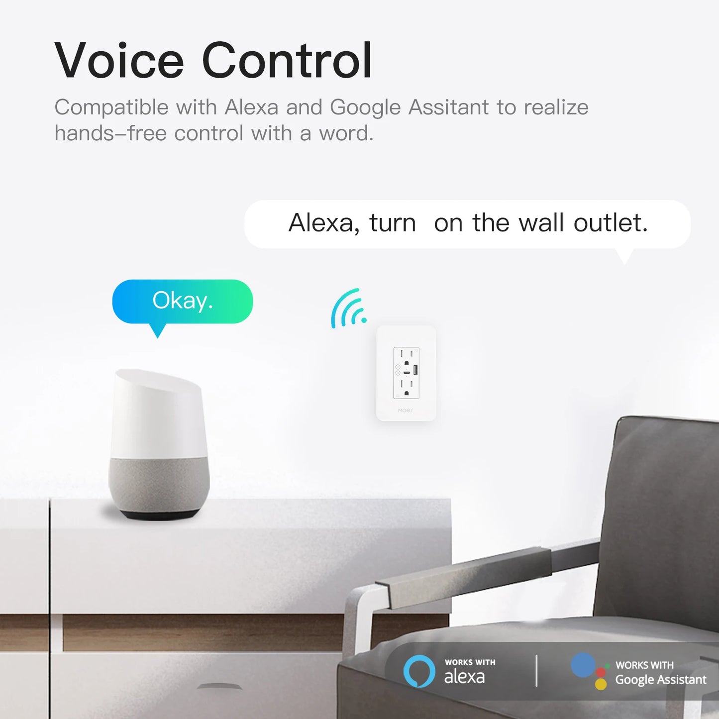 MOES WiFi Smart Power Outlet USB Type C