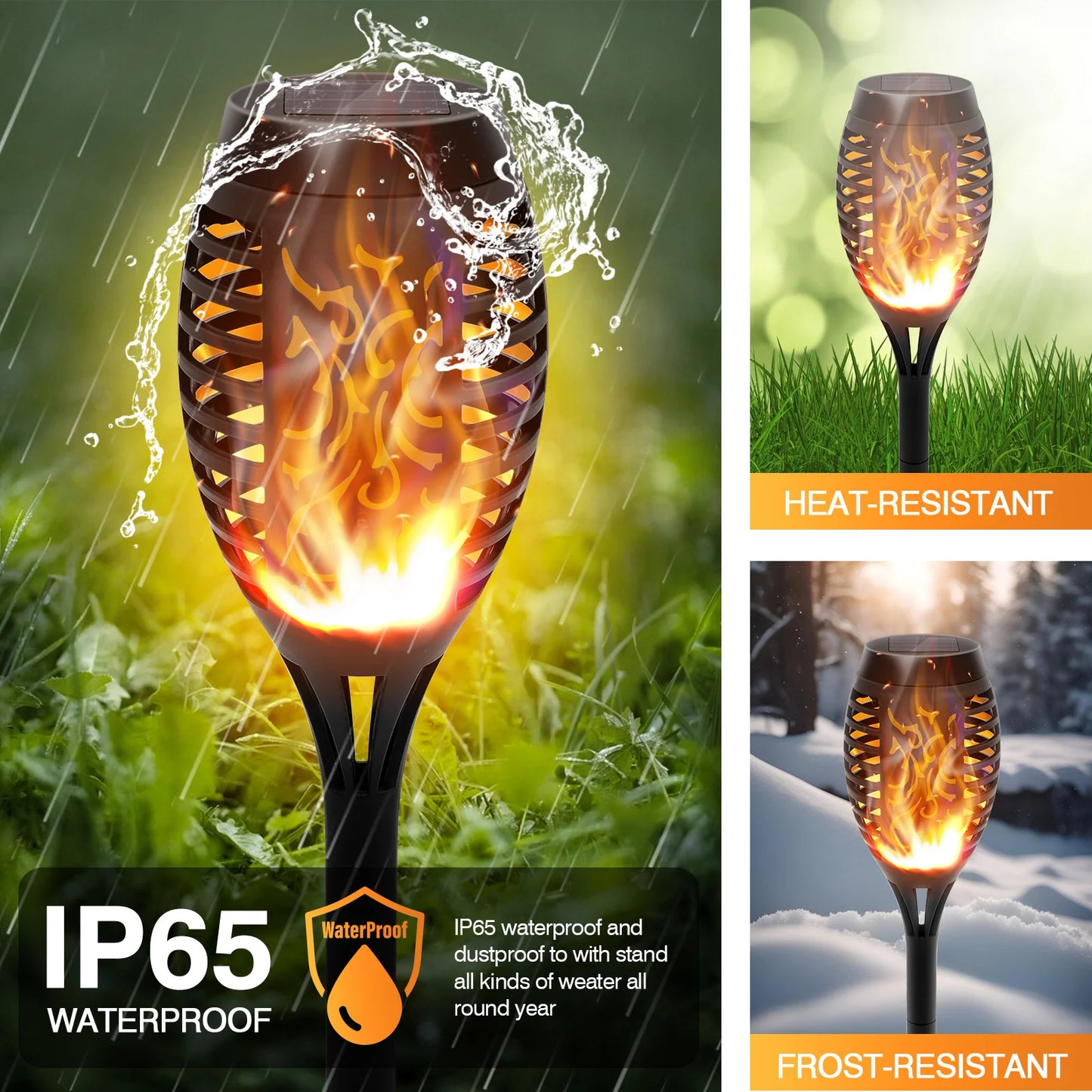 Solar Torch Lights With Flickering Flame Waterproof Garden